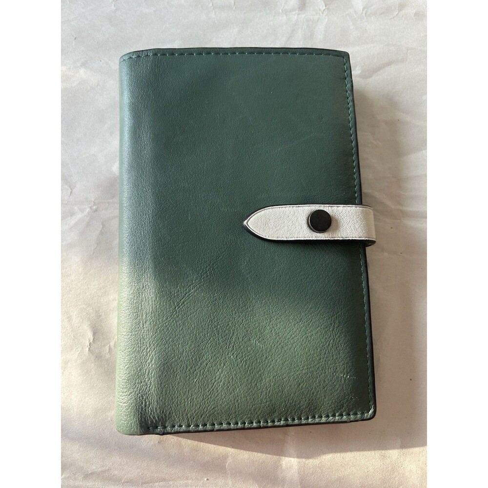Green and White Closer strap Leather Wallet Card Holder